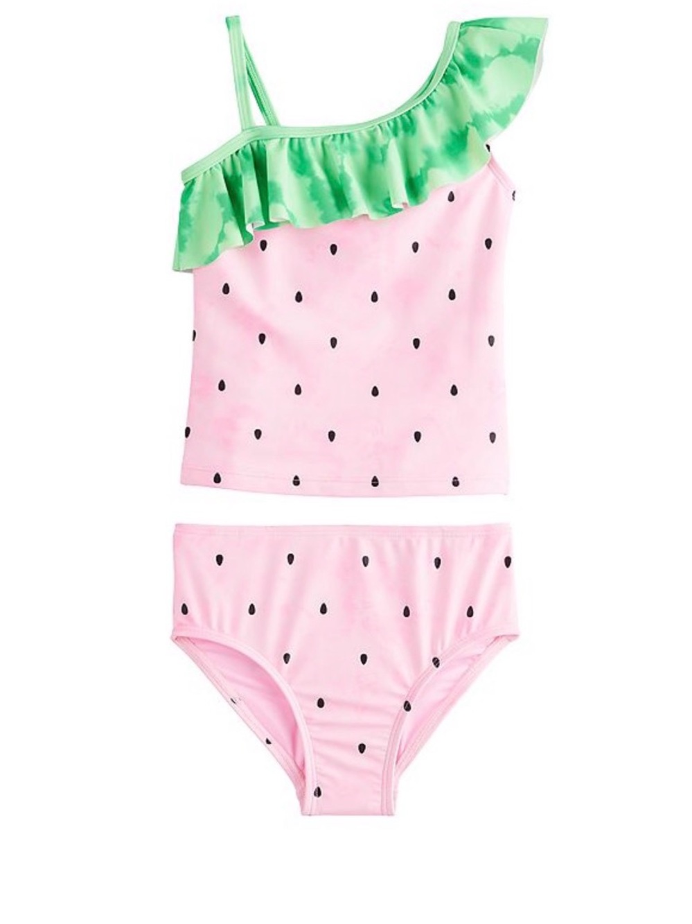 jumping beans Pink & Green Watermelon Print Ruffle Tankini